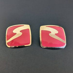 Vintage Hot Pink and Gold Enamel Metal Earrings